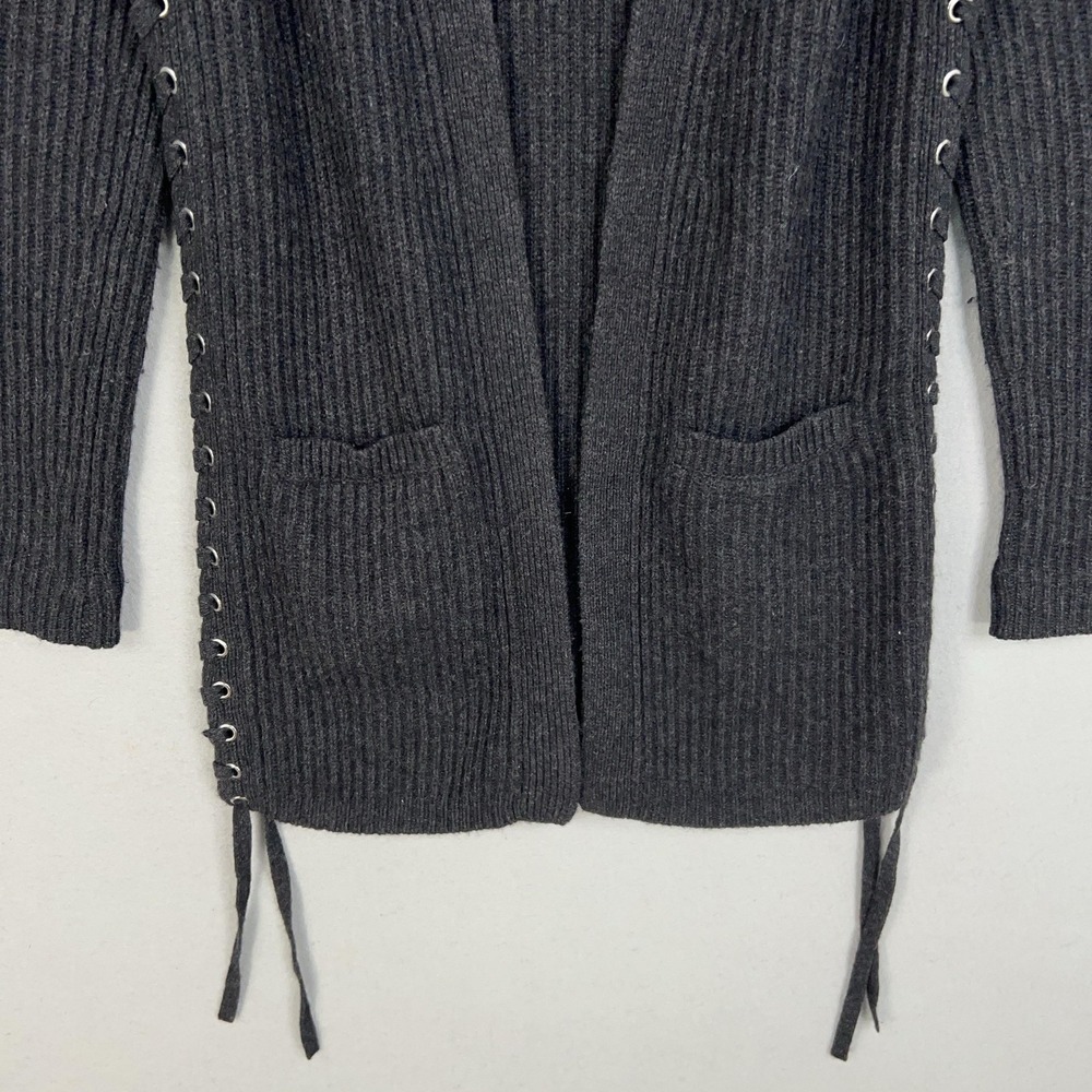 Autumn Cashmere Cardigan Sweater Womens XS Gray Ribbed Open Lace Up Sides Knit - Picture 3 of 12